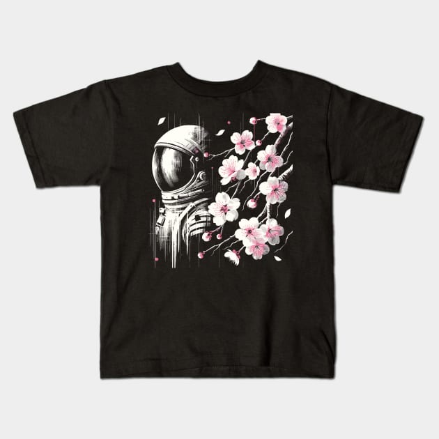 Kawaii Astronaut Outer Space Japanese Sakura Funny Space Kids T-Shirt by KsuAnn